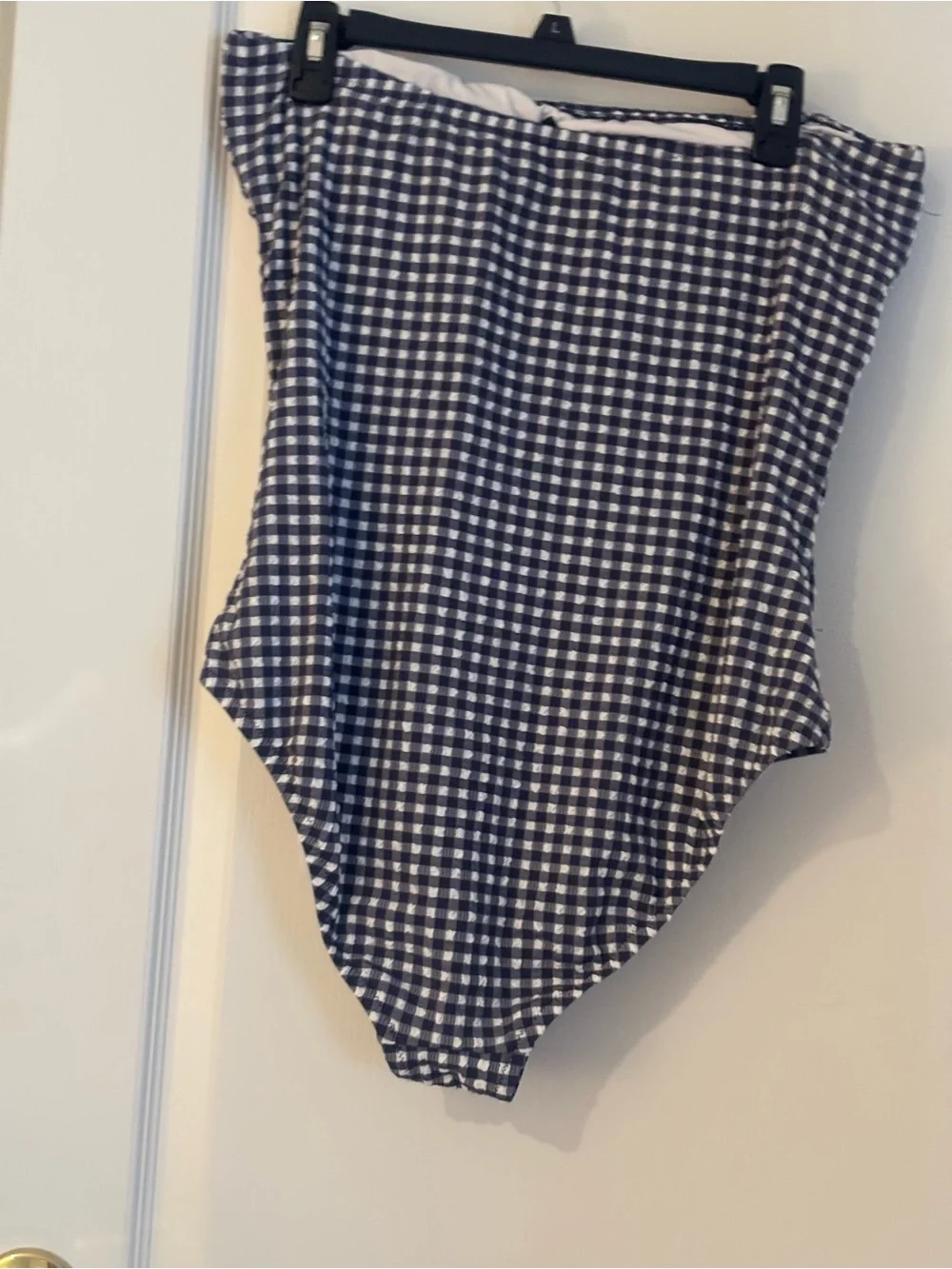 J. Crew Navy & White Gingham Strapless One-Piece Swimsuit